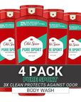 Old Spice Refreshing Body Wash for Men, High Endurance, 3X Defense, 24/7 Shower Fresh with Long Lasting Scent, Pure Sport Scent, 24 oz (Pack of 4)