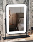 Portable Desk Vanity Mirror with Lights,Black Rechargeable Small Makeup Mirror with Lights,Mini Dorm Mirror,Touch Screen with 3-Color Lighting,Dimmable,for Tabletop,Bedroom,Bathroom