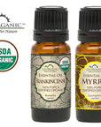 US Organic 100% Pure Myrrh, Frankincense Essential Oil Combo Pack - Directly sourced from The Horn of Africa - USDA Certified Organic - Use Topically or in Diffuser (10 ml Combo)