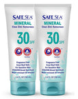 Safe Sea Zinc Oxide Sunscreen SPF30 | Clear Mineral Face And Body Sunscreen Without White Cast | Anti-Jellyfish Sting Protective Lotion | 3.4Oz (100ml) (2 Pack)