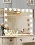 Hollywood Vanity Mirror with Lights, 15 Dimmable Bulbs, 3 Color Lights,Make Up Lighted Mirror, Aluminum Metal Frame, USB Charging Port(23" x 18")