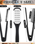 Chengu 2 Pcs Boar Bristle Brushes - Double Sided Clamp Brush and Flat Iron Comb for Straightening Knotty, Unkempt Hair (Black White, Black)
