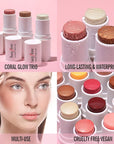 KIMUSE Multi Stick Trio Face Makeup, Cream Blush All Skin