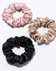 slip Large Scrunchie Multi | Set of 3 Pure Silk Large Scrunchies | Includes 1 Pink, 1 Caramel, 1 Black | 100% Mulberry Silk, Anti-Crease, Gentle on Hair, Reduces Breakage | Stylish & Durable