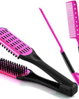 Chengu Hair Brush, Boar Bristles Clamp Double Sided Brush & V Shaped Styling Hair Comb, Straightening Knotty Unkempt Hair (Rose Red, Pink)