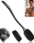 VWMYQ Back Scrubber for Shower, New Update Double Sided Body Scrub Brush Long Handle with Soft Silicone Bristles and Stiff Nylon Bristles for Shower Exfoliating and Massage Can Produce More Rich Foam