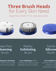 Premium Facial Cleansing Brush,Waterproof Face Scrubber,Spin & Sonic Modes with 3 Intensities,Magnetic 3-Head System for Deep Pore Cleaning, Gentle Exfoliation & Sensitive Skin Care - for Women & Men