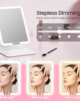 Benbilry Foldable Travel Makeup Mirror with Lights and 20X Magnification, Rechargeable Tabletop LED Vanity Mirror with Adjustable Stand, 3-Colored Dimmable Lighting, Portable Cosmetic Mirror, White