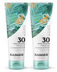Badger Mineral Daily Sunscreen with Zinc Oxide, SPF 30, Lightweight & Easy to Apply w/No White Cast, Moisturizing Organic Sunscreen, Reef Safe, Vegan, Unscented, 4 fl oz, 2-Pack