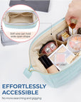BAGSMART Makeup Bag Travel Toiletry Bag, Puffy Padded Make Up Bags for Women Makeup Organizer Case, Wide-open Pouch Purse Travel Essentials Toiletries Accessories Brushes, Light Blue