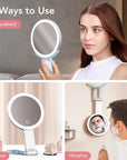 LitBear Travel Makeup Mirror with Lights, Rechargeable Double-Sided 10X/1X Magnifying Mirror, Portable Lighted Beauty Mirrors, 3 Color Lighting, Dimmable Touch Screen, Tabletop Handhold Hanging (Blue)