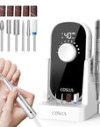COSLUS Professional Rechargeable Electric Nail Drill 40000 RPM, Portable Nail File with Storage Stand for Acrylic Gel Polishing Removing - Easy to Use for Women, Manicure at Home DIY or Salon, White