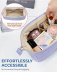 BAGSMART Makeup Bag Cosmetic Bag Wide Open, Purple, M, Wide-open Travel Makeup Bag With Puffy Padded and Rectangular Quilted