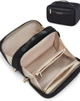 BAGSMART Toiletry Bag for Women, Travel Makeup Bag Organizer, Wide-open Make Up Bag Cosmetic Bags for Women for Travel Essentials Toiletries Accessories Bottles, Brushes, Black