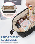 BAGSMART Makeup Bag Travel Toiletry Bag, Puffy Padded Make Up Bags for Women Makeup Organizer Case, Wide-open Pouch Purse Travel Essentials Toiletries Accessories Brushes, Black