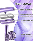 Double Edge Safety Razor for Women Purple with 10 Blades and Silicone Cover - Durable Metal Eco-Friendly Single Blade Razor - Closed Smooth Shave