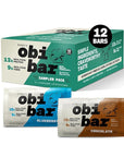 Obi Bar Sampler - Protein and Oat Fiber Bar | All Natural | Meal Bar | Heart and Gut Health | Lightly Sweet | 6 Chocolate and 6 Blueberry | Almond Chunks | Soy Free, Dairy Free | Ideal Meal Replacement Bar