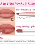 2 PCS Lip Liner and Lip Stain Combo Set, High Pigmented Long Lasting Velvet Lip Tint, Well-Defined Lipliner, Weightless Waterproof Not Animal Tested, Matte Finish Makeup