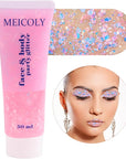 MEICOLY Chameleon Baby Pink Body Glitter,Pink Turn to Purple Face Glitter Paint,Color Changing Mermaid Face Glitter Gel for Halloween,Chunky Glitter for Face Body Hair,Festival Party Glitter Makeup