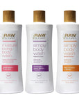 RAW SUGAR Simply Body Wash Variety Trio (25 Fl Oz, Pack of 3) Vegan Bath & Shower Gel, Raw Coconut + Mango, Pineapple + Maqui Berry + Coconut and Watermelon + Fresh Mint, No Sulfates & Parabens