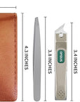 Nail Clippers Set Professional Stainless Steel Manicure Kit with Catcher, Curved & Oblique Clippers, Tweezers, and Nail File in Luxury Leather Case