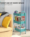 EAGMAK 3 Tier Utility Rolling Cart, Metal Storage Cart with Handle and Lockable Wheels, Multifunctional Storage Organizer Trolley with Mesh Baskets for Kitchen, Living Room, Office, Garage (Turquoise)