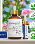 HIQILI 100ML Geranium Essential Oil for Skin, Diffuser & Candle, 100% Pure and Natural - 3.38 Fl Oz