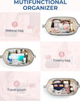 BAGSMART Makeup Bag Travel Toiletry Bag, Puffy Padded Make Up Bags for Women Makeup Organizer Case, Wide-open Pouch Purse Travel Essentials Toiletries Accessories Brushes, Gray