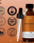 Cinnamon Essential Oil for Diffuser | 100% Pure & Natural | UNDILUTED Therapeutic Grade Cinnamon Oil | Perfect for Aromatherapy Relaxation Skin Care & More |3.38 fl. Oz