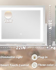 ROLOVE Vanity Mirror with Lights 22"x18", Lighted Makeup Mirror with 10X Magnification, Smart Touch 3 Colors Dimmable, 360° Rotation, Women Gift, Dresser Mount, Bathroom (White)