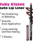 Ruby Kisses Auto Lip Liner Pencil (Cocoa 3 Pack), Long Lasting & Non-Fading, Smooth Application, Non-Feathering with Rich Pigmented Color, No Sharpener Needed, Ideal for Full Lips Look