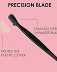Japonesque Brow Touch Up Razors with Ultra-Sharp Stainless Steel Blades, for Removal of Unwanted Facial Hair and Peach Fuzz, Protective Blade Cover for Safe Storage Included