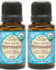 US Organic 100% Pure Peppermint Essential Oil - USDA Certified Organic - 15 ml Pack of 2 - w/Improved caps and droppers (More Size Variations Available)