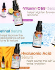 GLEOW Retinol Serum for Face, Vitamin C with Hyaluronic Acid Face Serum for Women and Men, Glow Skin Care Set Total Package Targets Appearance of Uneven Skin Tone and Dryness 3x1oz