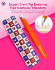 Expert Eyebrow Hair Removal Tweezer with Leather Case, GlamTweeler High Precision Slant Tip Stainless Steel Tweezers for Men and Women (Orange)