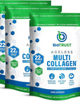 BioTrust Ageless Multi Collagen Peptides Powder – 5 Types (I, II, III, V, X) – Unflavored Collagen Powder for Women & Men – Hydrolyzed Protein – Grass Fed Beef, Fish, Chicken, Eggshell Membrane, 3-pk