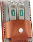 Nail Clippers Set Professional Stainless Steel Manicure Kit with Catcher, Curved & Oblique Clippers, Tweezers, and Nail File in Luxury Leather Case