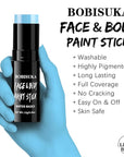 BOBISUKA Light Blue Face & Body Paint Stick Water-Based Washable Face Paint Makeup Stick for Halloween Sally, Corpse Bride, Avatar, Skeleton, Smurf, Cosplay, SFX, Sports Eye Black & Costume Party