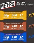 MET-Rx Big 100 Colossal Protein Bars, Healthy Meal Replacement Snack, Variety Pack, 3.52 oz bars, 9 Count (Pack of 3)