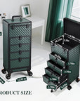 Nail Salon Cart with 4 Drawers,Rolling Makeup Train Case for Beauty,Cosmetology Case on Wheels Trolley Cart,Lockable Organizer Travel Case for Manicure/Face Painting/Hairstylist,DARK GREEN