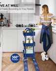 EAGMAK 3 Tier Utility Rolling Cart, Metal Storage Cart with Handle and Lockable Wheels, Multifunctional Storage Organizer Trolley with Mesh Baskets for Kitchen, Living Room, Office, Garage (Indigo)