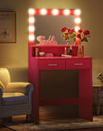 MIRROTOWEL Vanity Desk with Mirror and Lights, Dressing Table with Large Drawer, 2 Level Storage Dresser & 3 Lighting Modes Adjustable Brightness, Suitable for Bedroom