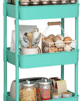 Sywhitta 3-Tier Plastic Rolling Utility Cart with Handle, Multi-Functional Storage Trolley for Office, Living Room, Kitchen, Movable Storage Organizer with Wheels, Green
