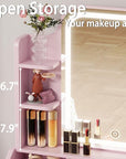 LIKIMIO Small Makeup Vanity Desk with Mirror and Lights, Vanity Table Set with Storage Drawer, Chair and Three Shelves, Bedroom, Pink