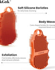 Silicone Body Scrubber Silver-Infused Dual-Sided 3-in-1 for Shower, Body Cleaning+Massage+Exfoliator Body Brush Buffer for Men and Women, Silicone Loofah, Non-Slip Handle (Orange)