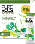 Pureboost Superfoods Clean Energy Booster, Energy Drink Mix Powder with 7 Organic Green Superfoods; Spirulina, Kale, Broccoli and Vitamins, Green Apple, Pineapple, Mango (Green Mojo, 30 Count)