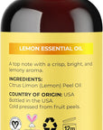 Pure Lemon Essential Oil - Invigorating Lemon Oil for Diffuser Aromatherapy Cleaning & Beauty DIYs for Hair Skin & Nails - Premium Grade Vegan Non-GMO in Glass Bottle for Aromatherapy & Wellness