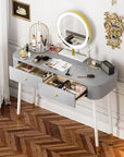 WinZo 40" Vanity Desk with Mirror and Lights, Small Makeup Vanity Table with 2 Storage Drawers and Charging Station, 3 Color Touch Screen Stylish Dressing Table for Small Spaces & Bedroom, Gray