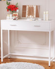 Cyclysio Vanity Desk with Mirror and Lights, 36'' Makeup Vanity Desk with Power Outlet, Small Vanities Set Dressing Table with Drawers for Bedroom, White