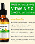 2PCS Natural Vitamin E Oil for Skin, 75,000 IU Ultra Concentrated Vitamin E Oil for Face, Hair and Scars, Moisturizing Dry Skin Oils, Promotes Skin Elasticity